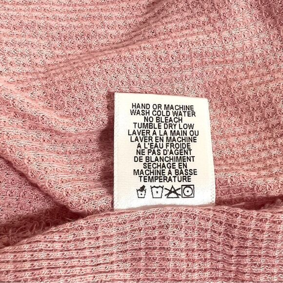 WildFox Soft Waffle Knit Leroy V-Neck Tee XS 3/4 Quarter Sleeve Pink White Gray - Picture 13 of 13